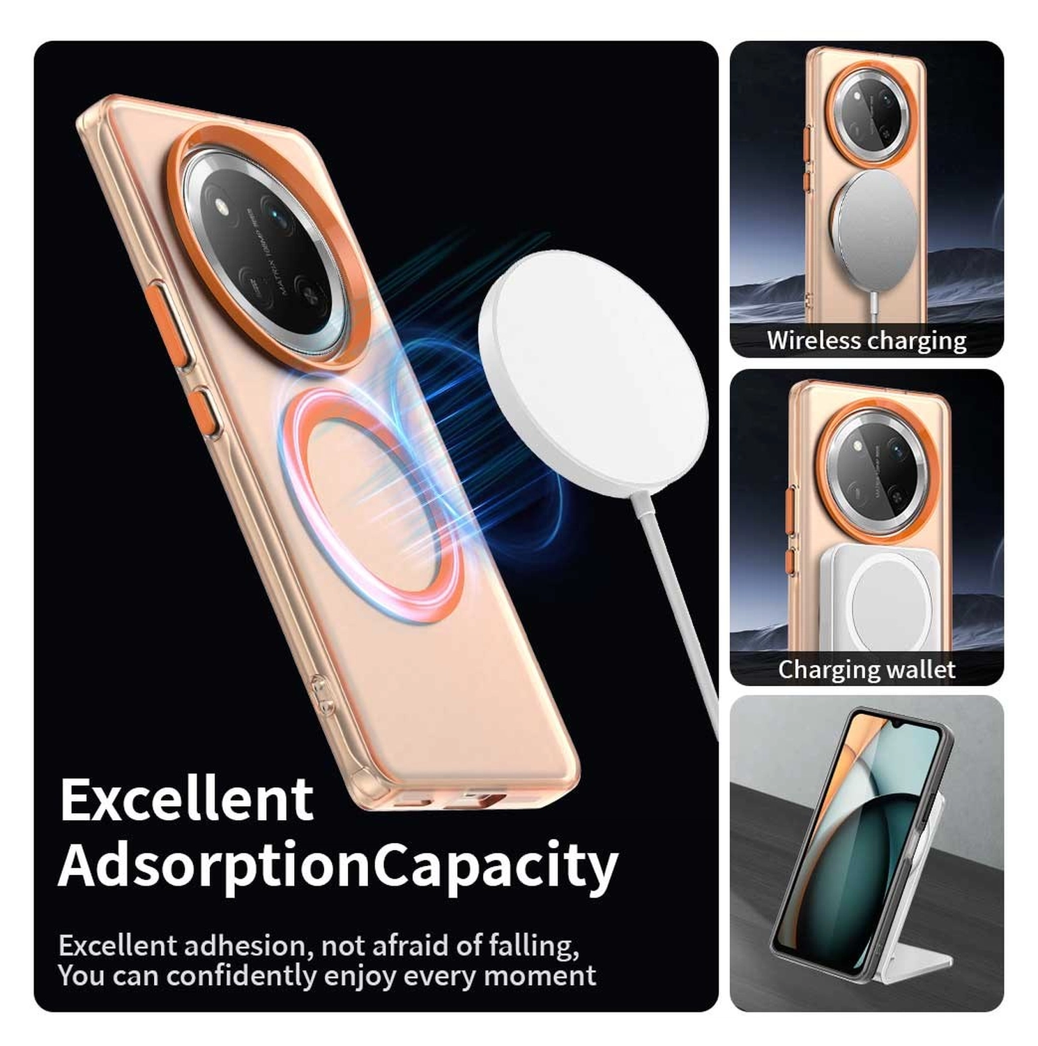 Honor Magic 7 Lite Hoesje MagSafe Backcover Semi-Transparant & Oranje afbeelding 6