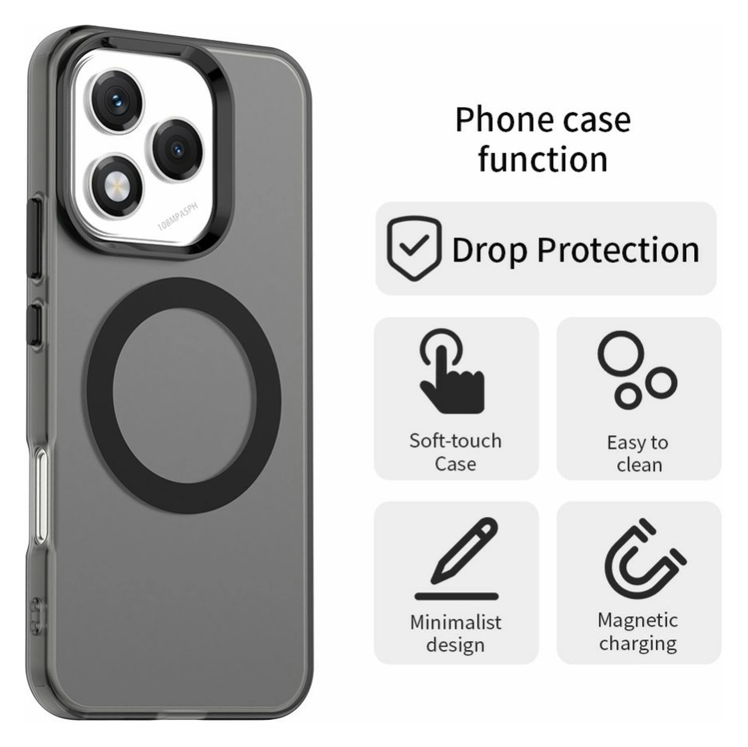 Honor 400 Lite Hoesje MagSafe Backcover Semi-Transparant & Zwart afbeelding 2
