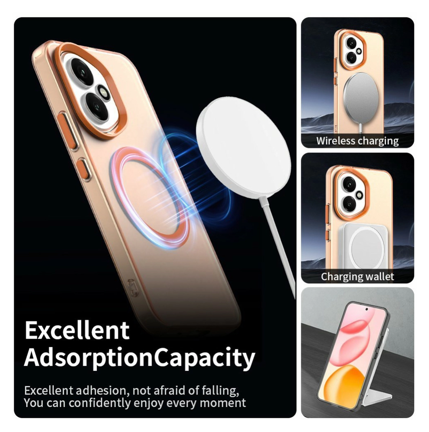 Honor 400 Hoesje MagSafe Backcover Semi-Transparant & Oranje afbeelding 4