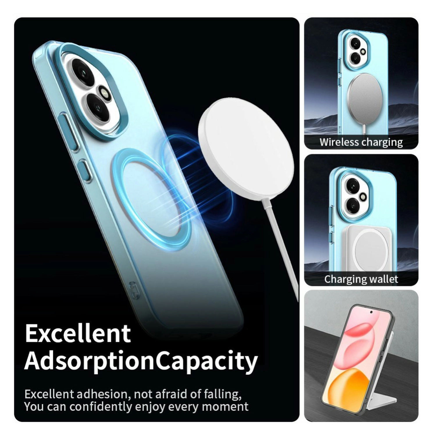 Honor 400 Hoesje MagSafe Backcover Semi-Transparant & Blauw afbeelding 4