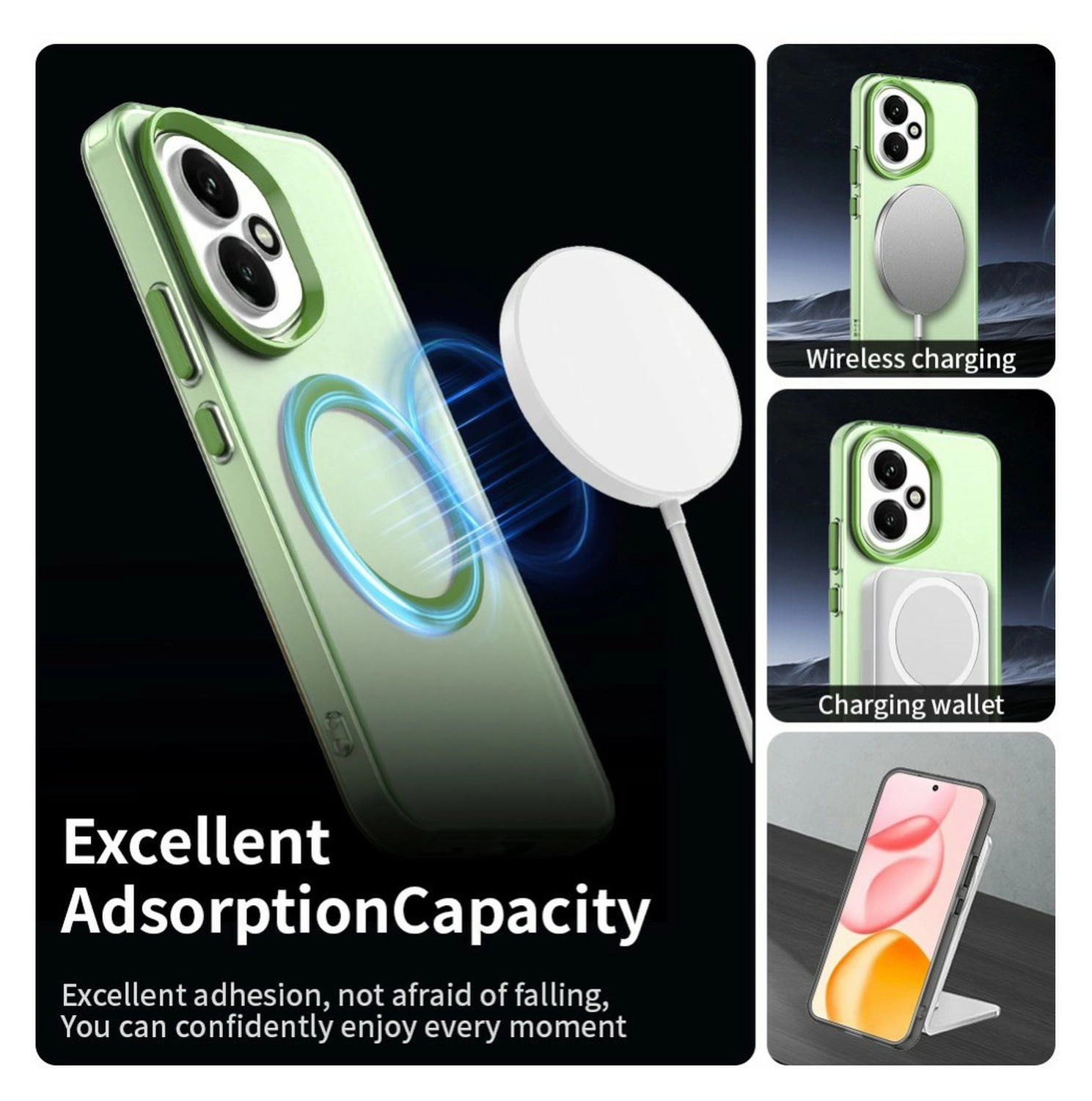 Honor 400 Hoesje MagSafe Backcover Semi-Transparant & Groen afbeelding 4
