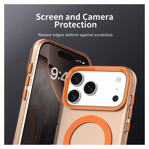 Apple iPhone 17 Pro Max Hoesje MagSafe Backcover Semi-Transparant & Oranje afbeelding 10
