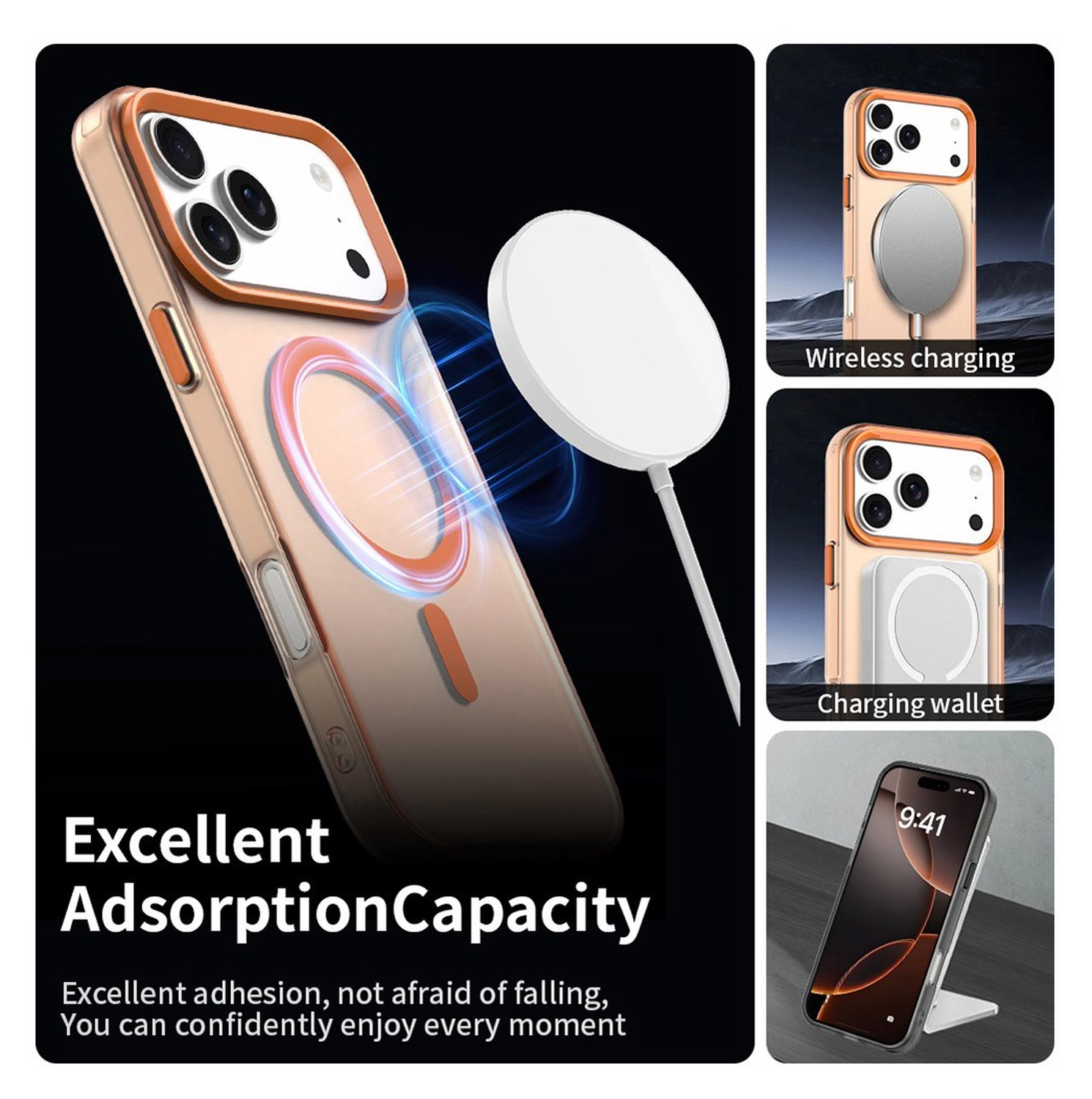 Apple iPhone 17 Pro Max Hoesje MagSafe Backcover Semi-Transparant & Oranje afbeelding 5
