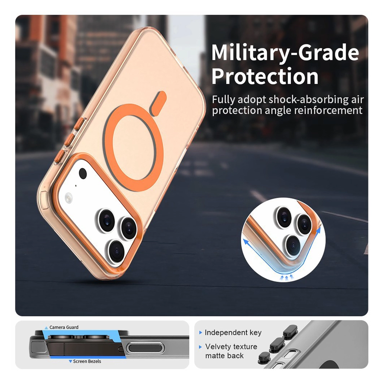 Apple iPhone 17 Pro Max Hoesje MagSafe Backcover Semi-Transparant & Oranje afbeelding 6