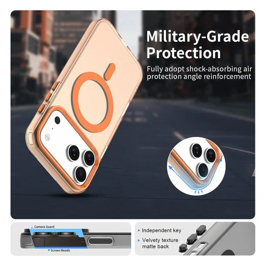 Apple iPhone 17 Pro Max Hoesje MagSafe Backcover Semi-Transparant & Oranje afbeelding 6
