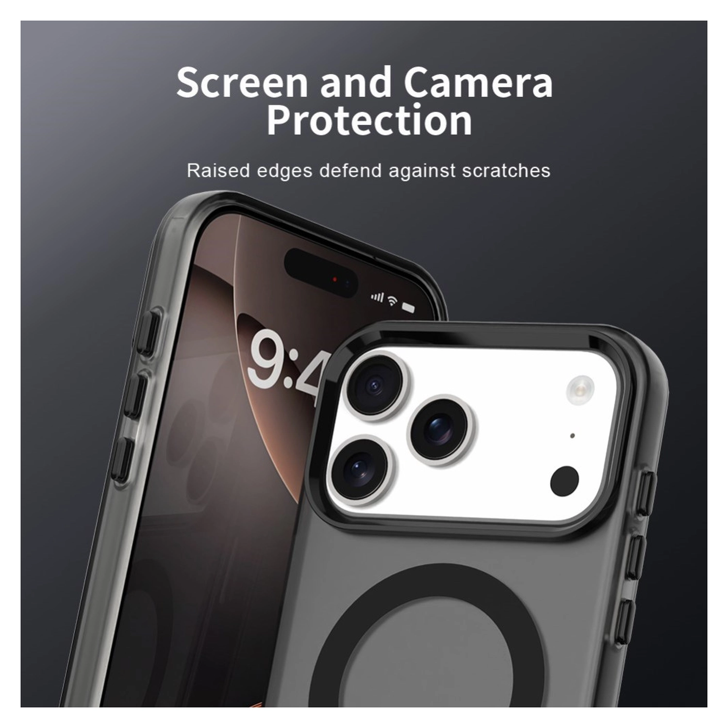 Apple iPhone 17 Pro Max Hoesje MagSafe Backcover Semi-Transparant & Zwart afbeelding 10