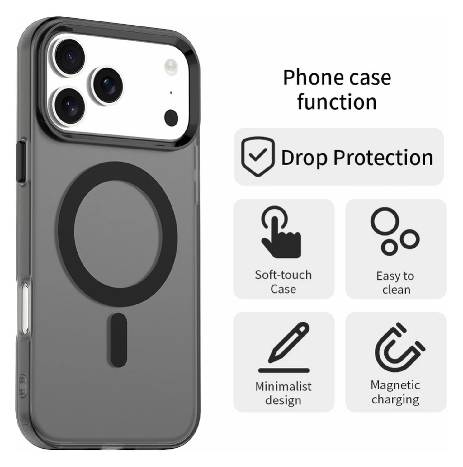 Apple iPhone 17 Pro Max Hoesje MagSafe Backcover Semi-Transparant & Zwart afbeelding 2