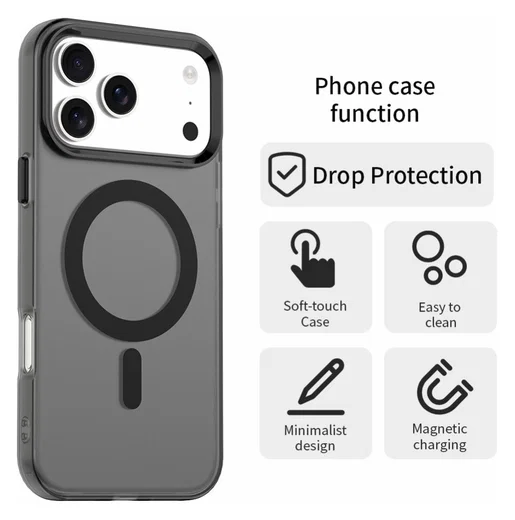 Apple iPhone 17 Pro Max Hoesje MagSafe Backcover Semi-Transparant & Zwart afbeelding 2