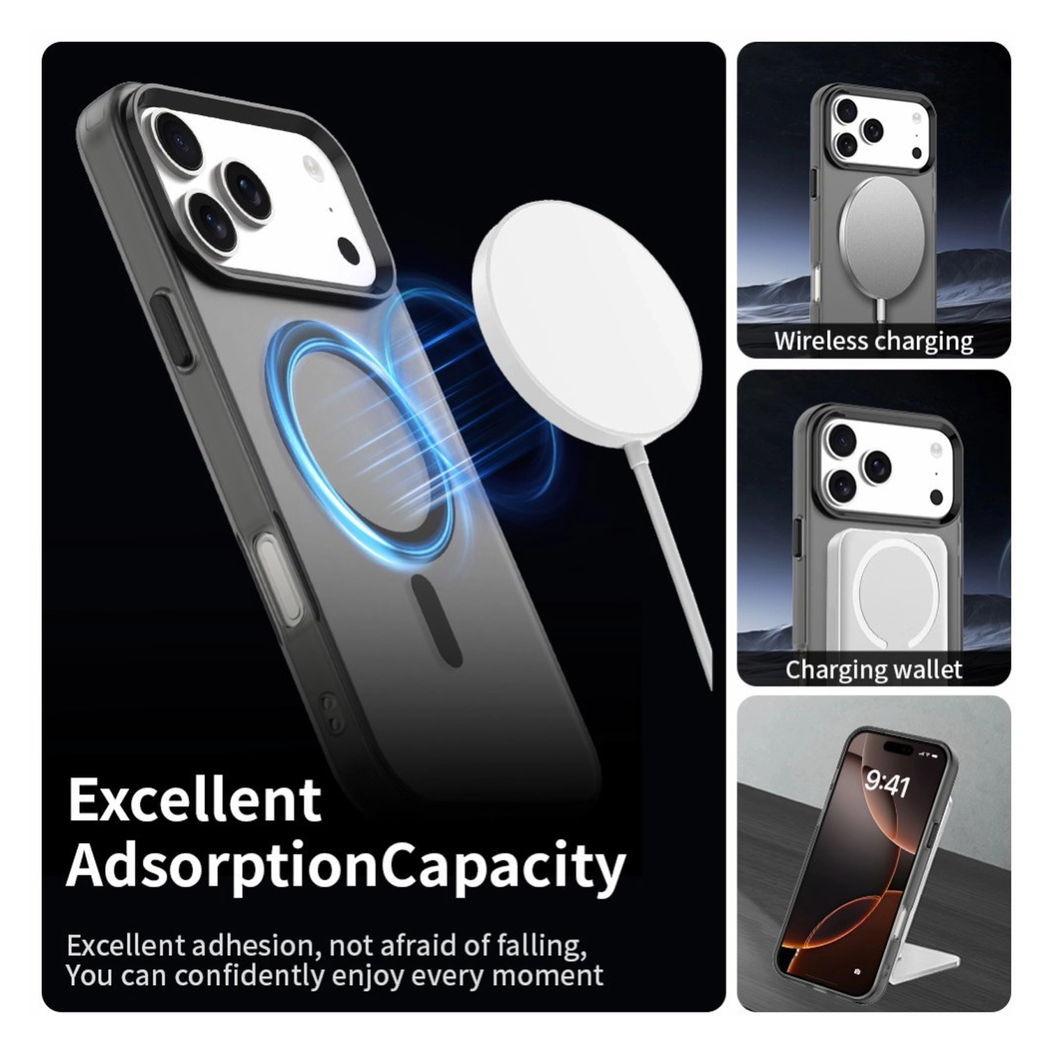 Apple iPhone 17 Pro Max Hoesje MagSafe Backcover Semi-Transparant & Zwart afbeelding 5