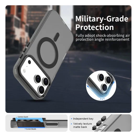 Apple iPhone 17 Pro Max Hoesje MagSafe Backcover Semi-Transparant & Zwart afbeelding 6