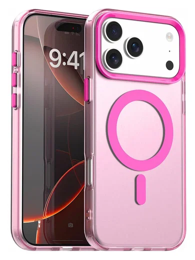Apple iPhone 17 Pro Max Hoesje MagSafe Backcover Semi-Transparant & Roze afbeelding 1