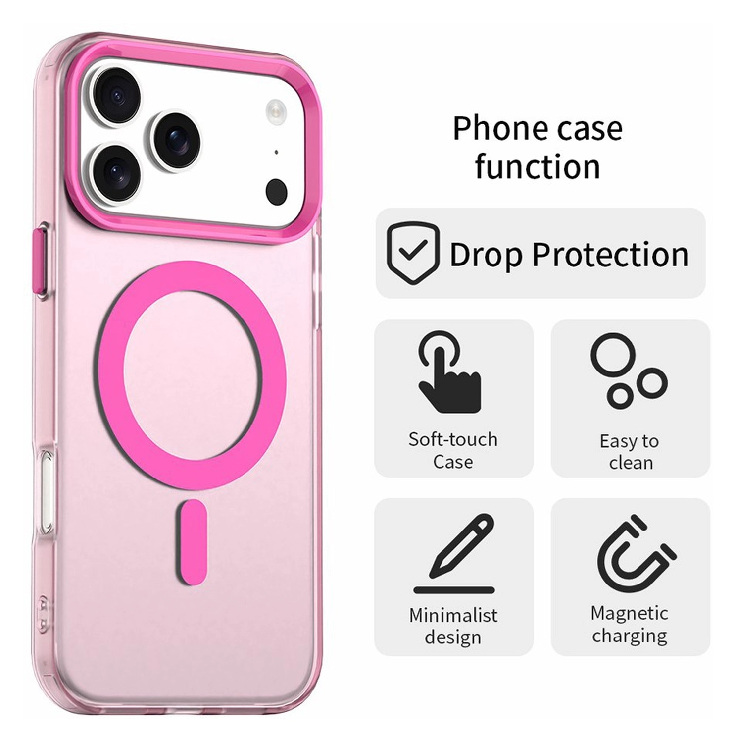 Apple iPhone 17 Pro Max Hoesje MagSafe Backcover Semi-Transparant & Roze afbeelding 2