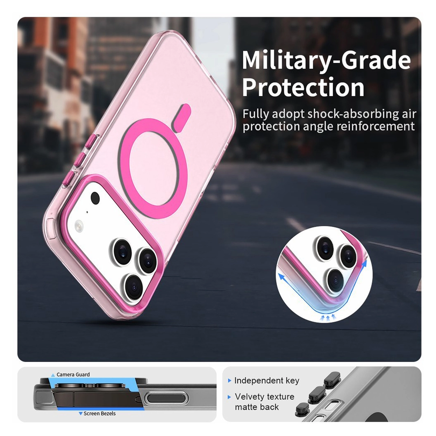 Apple iPhone 17 Pro Max Hoesje MagSafe Backcover Semi-Transparant & Roze afbeelding 6