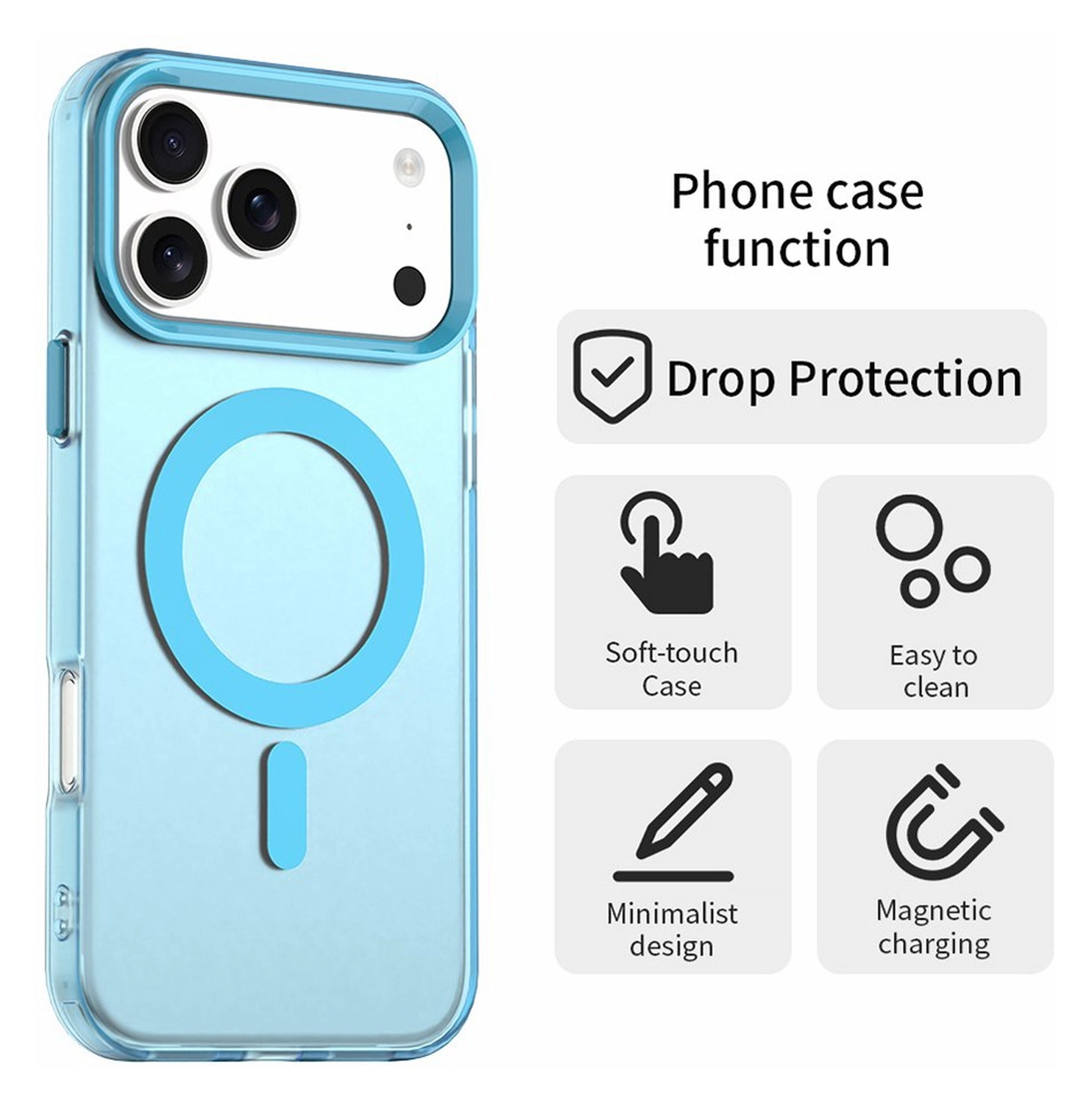 Apple iPhone 17 Pro Max Hoesje MagSafe Backcover Semi-Transparant & Blauw afbeelding 2
