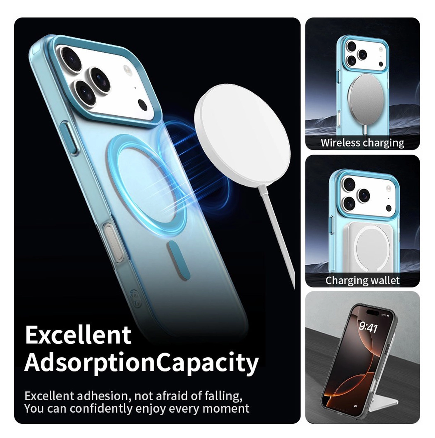 Apple iPhone 17 Pro Max Hoesje MagSafe Backcover Semi-Transparant & Blauw afbeelding 5