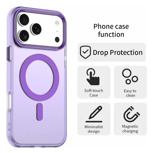 Apple iPhone 17 Pro Max Hoesje MagSafe Backcover Semi-Transparant & Paars afbeelding 2