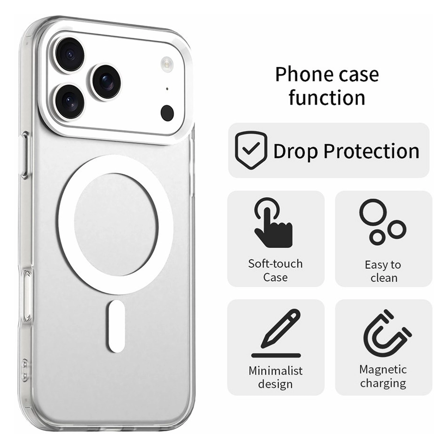Apple iPhone 17 Pro Hoesje MagSafe Backcover Semi-Transparant & Wit afbeelding 2