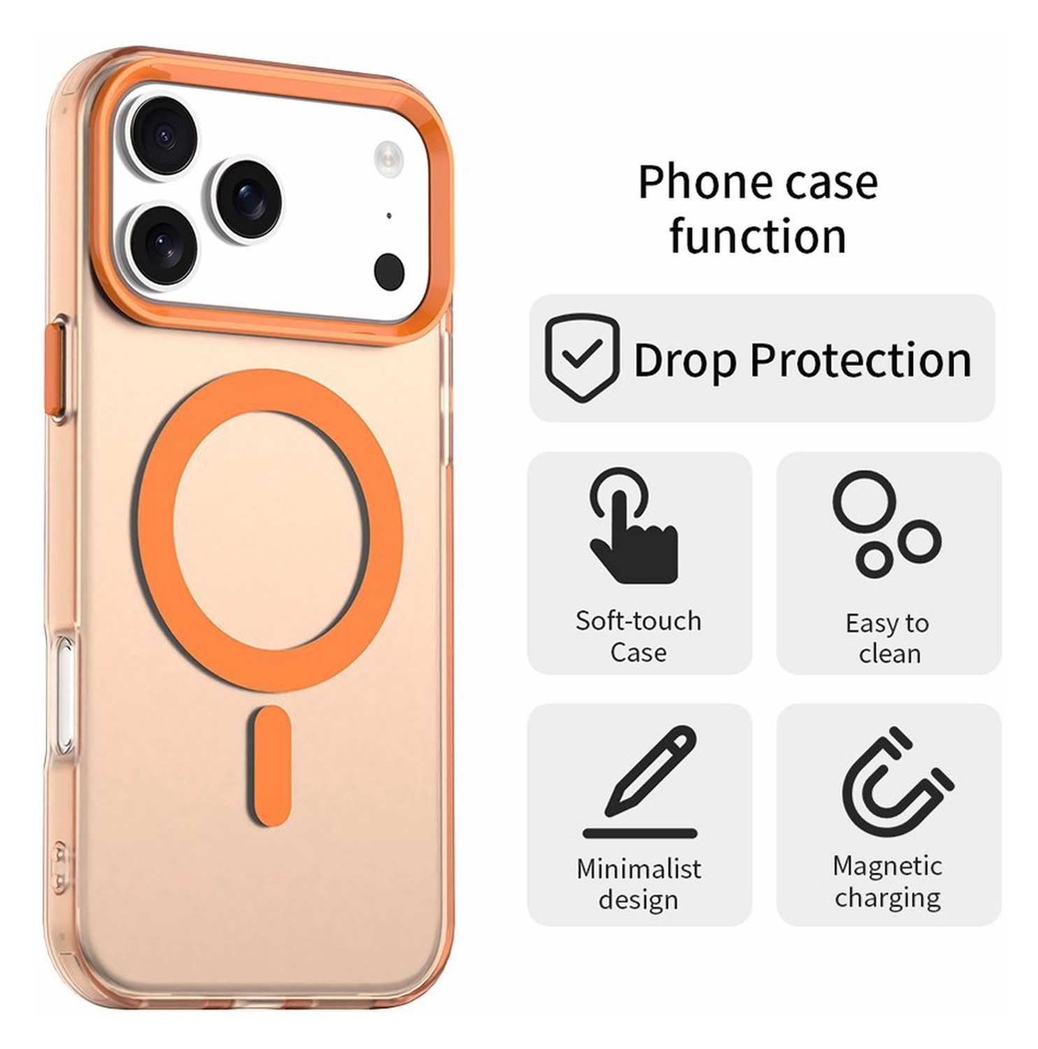 Apple iPhone 17 Pro Hoesje MagSafe Backcover Semi-Transparant & Oranje afbeelding 2
