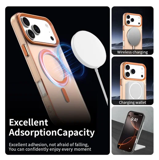 Apple iPhone 17 Pro Hoesje MagSafe Backcover Semi-Transparant & Oranje afbeelding 5