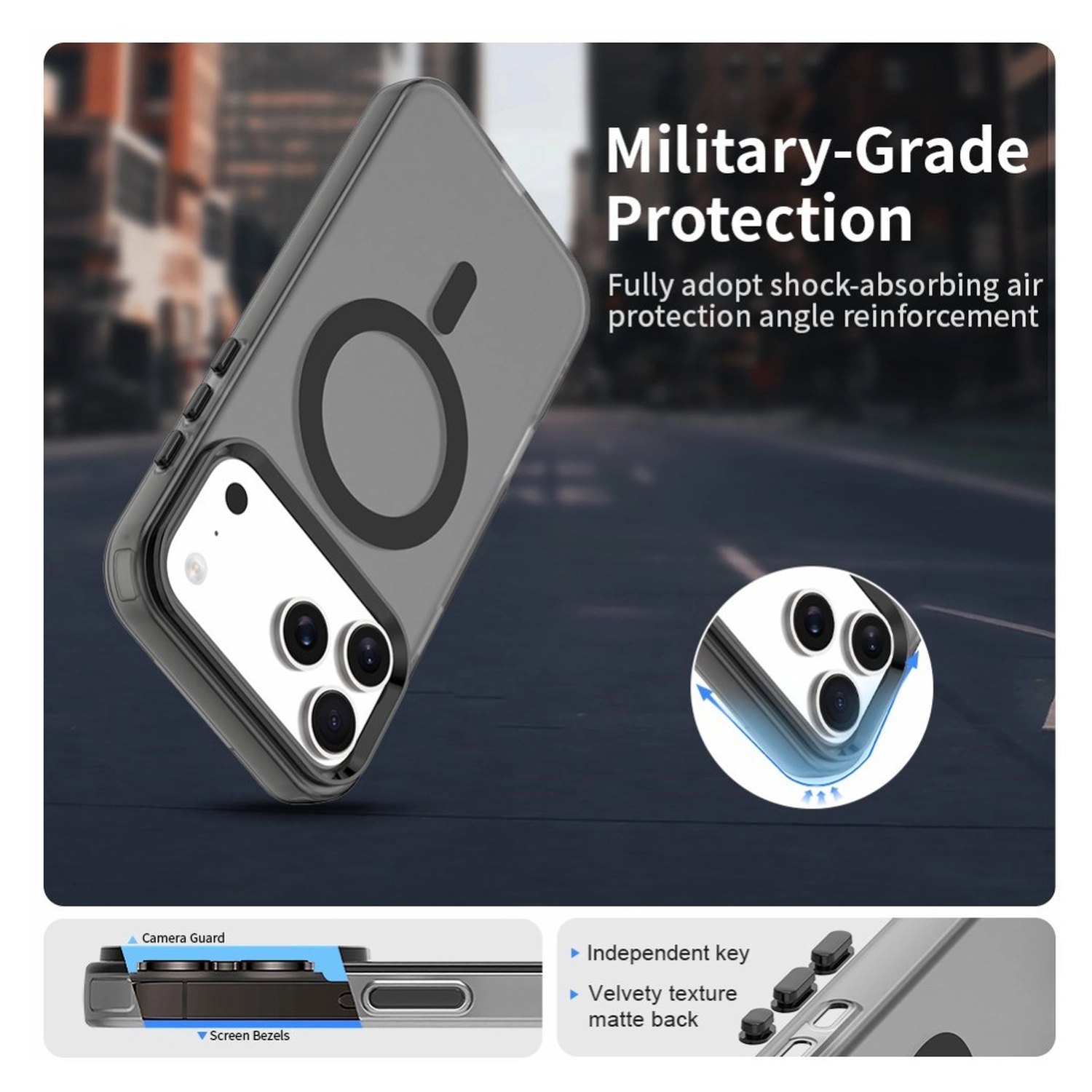 Apple iPhone 17 Pro Hoesje MagSafe Backcover Semi-Transparant & Zwart afbeelding 6