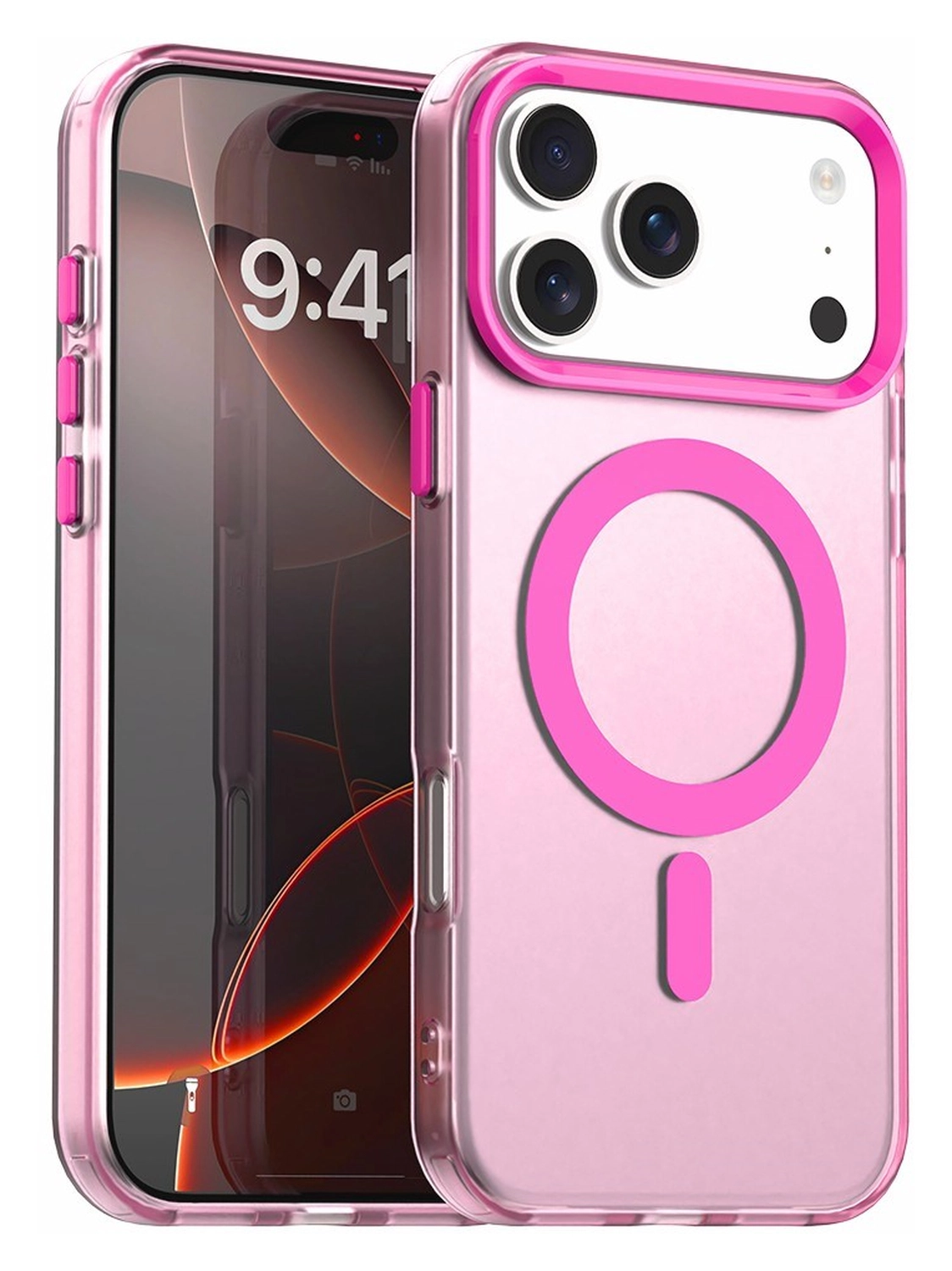 Apple iPhone 17 Pro Hoesje MagSafe Backcover Semi-Transparant & Roze afbeelding 1