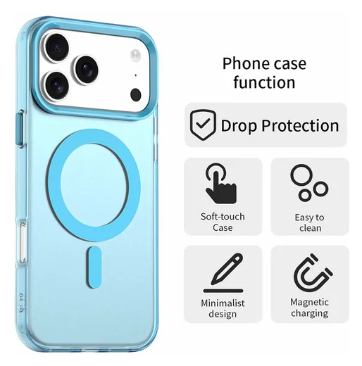 Apple iPhone 17 Pro Hoesje MagSafe Backcover Semi-Transparant & Blauw afbeelding 2
