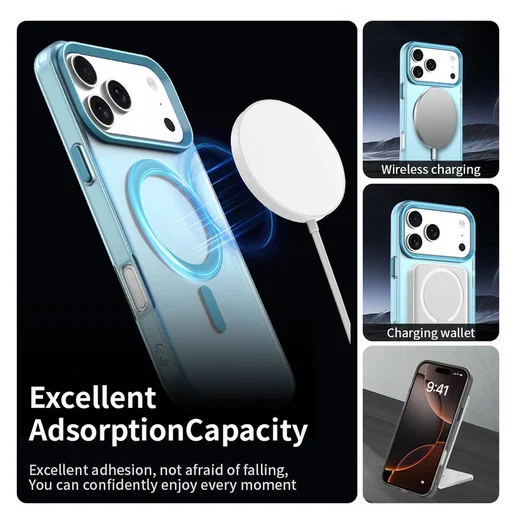 Apple iPhone 17 Pro Hoesje MagSafe Backcover Semi-Transparant & Blauw afbeelding 5