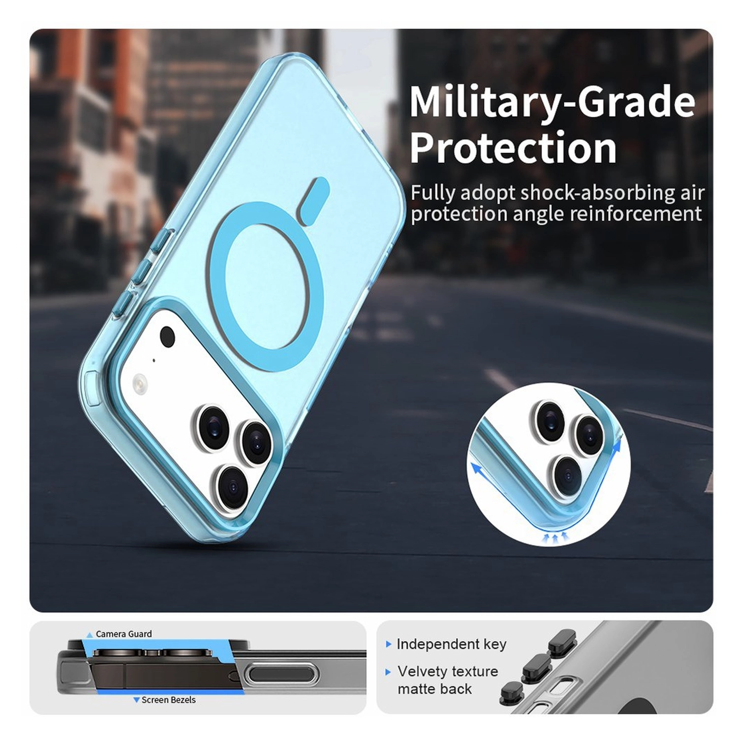 Apple iPhone 17 Pro Hoesje MagSafe Backcover Semi-Transparant & Blauw afbeelding 6