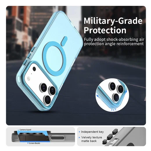 Apple iPhone 17 Pro Hoesje MagSafe Backcover Semi-Transparant & Blauw afbeelding 6