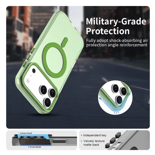 Apple iPhone 17 Pro Hoesje MagSafe Backcover Semi-Transparant & Groen afbeelding 8