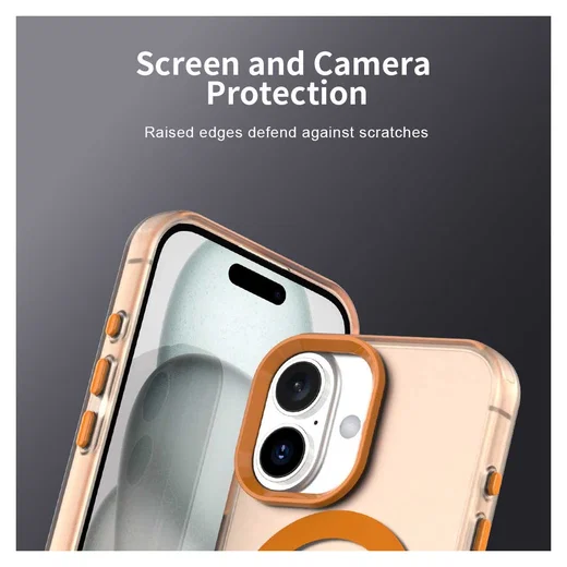 Apple iPhone 17 Hoesje MagSafe Backcover Semi-Transparant & Oranje afbeelding 6