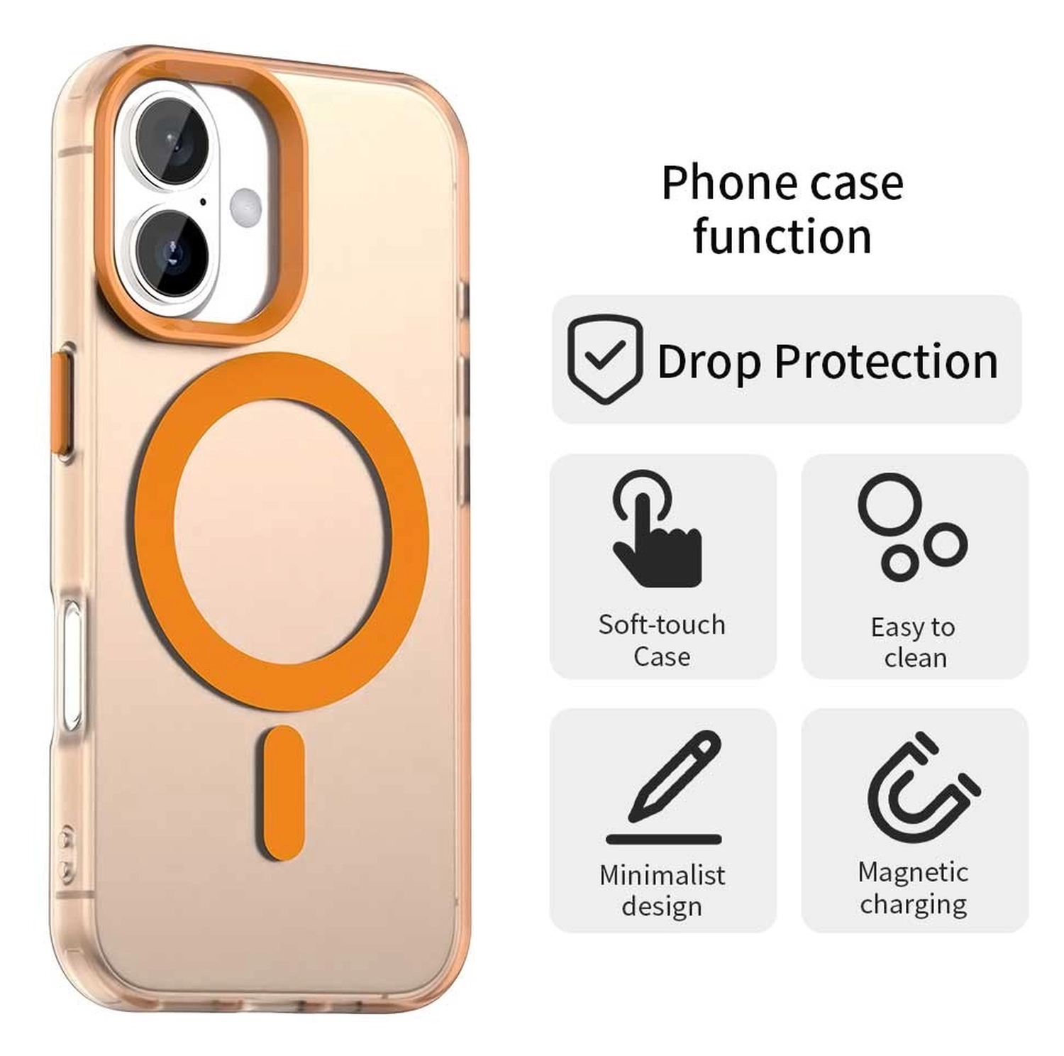 Apple iPhone 17 Hoesje MagSafe Backcover Semi-Transparant & Oranje afbeelding 9
