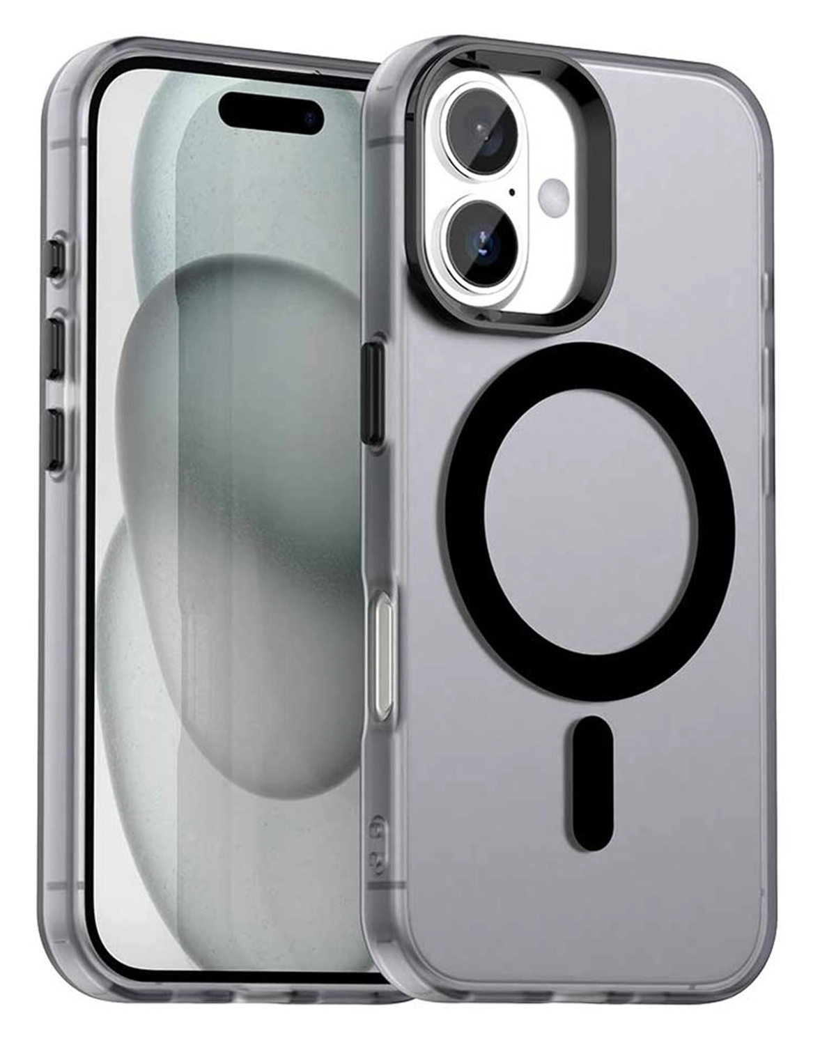 Apple iPhone 17 Hoesje MagSafe Backcover Semi-Transparant & Zwart afbeelding 1