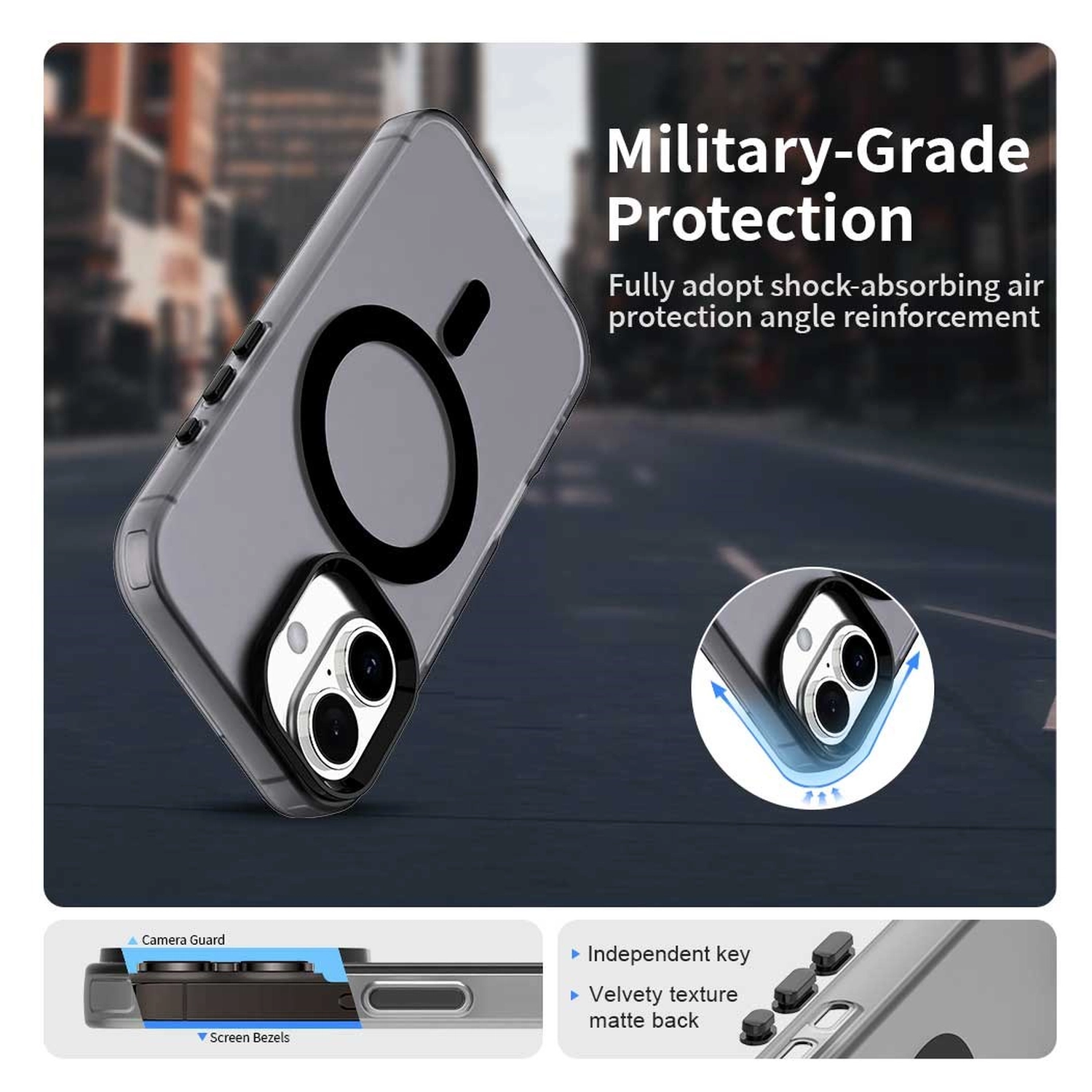 Apple iPhone 17 Hoesje MagSafe Backcover Semi-Transparant & Zwart afbeelding 5