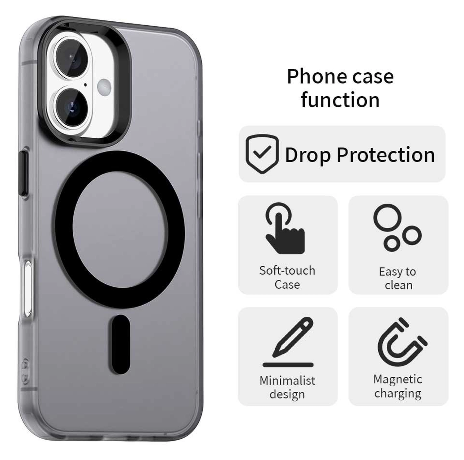 Apple iPhone 17 Hoesje MagSafe Backcover Semi-Transparant & Zwart afbeelding 8