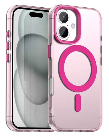 Apple iPhone 17 Hoesje MagSafe Backcover Semi-Transparant & Roze afbeelding 1