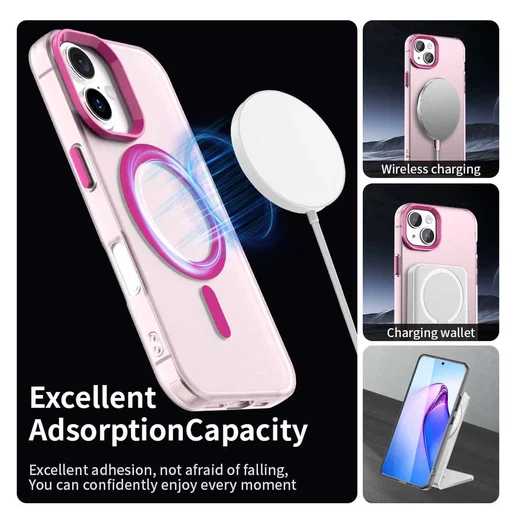 Apple iPhone 17 Hoesje MagSafe Backcover Semi-Transparant & Roze afbeelding 5