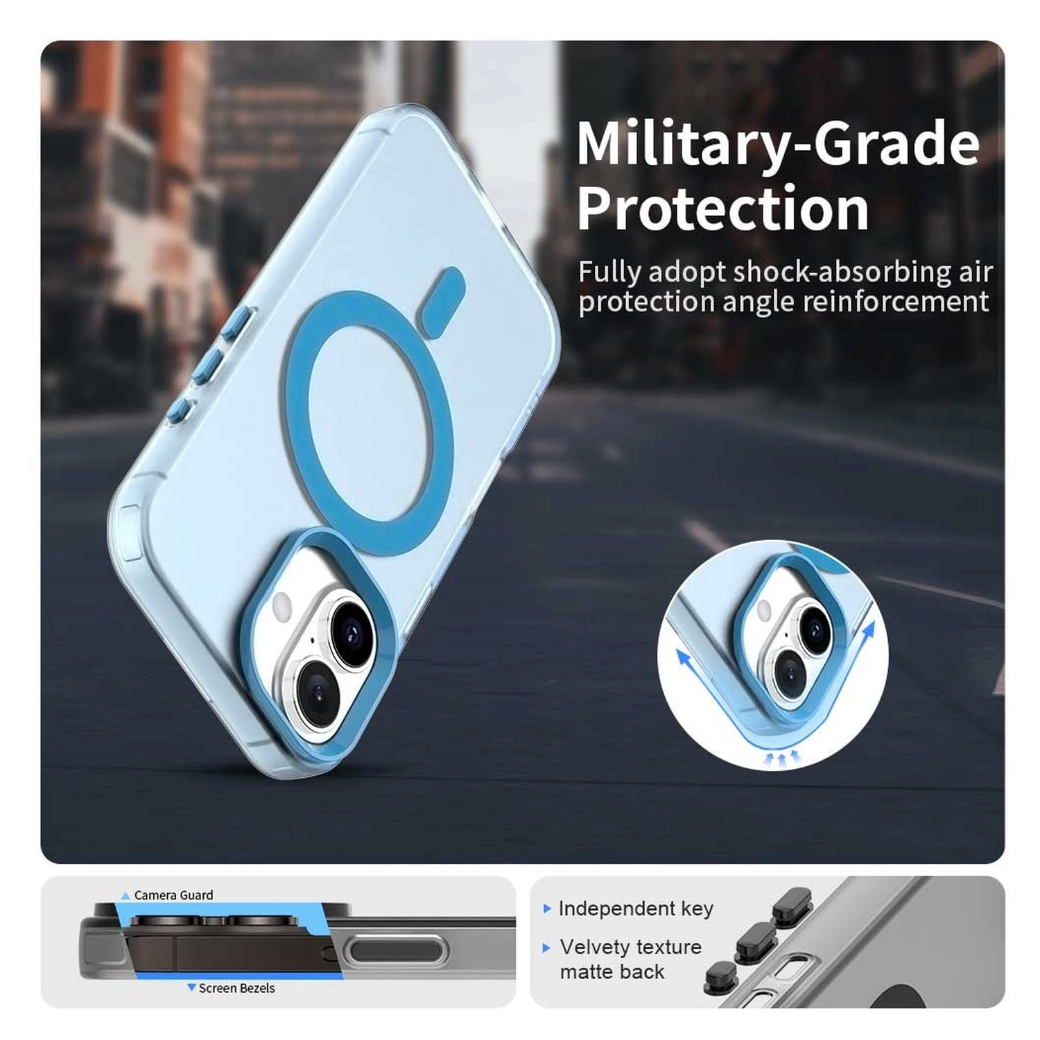 Apple iPhone 17 Hoesje MagSafe Backcover Semi-Transparant & Blauw afbeelding 6