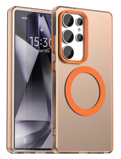 Samsung Galaxy S25 Ultra Hoesje MagSafe Backcover Semi-Transparant & Oranje afbeelding 1