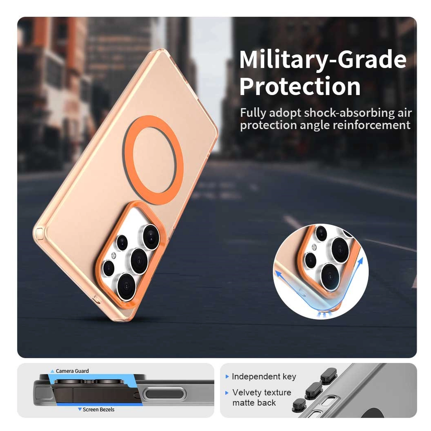 Samsung Galaxy S25 Ultra Hoesje MagSafe Backcover Semi-Transparant & Oranje afbeelding 6