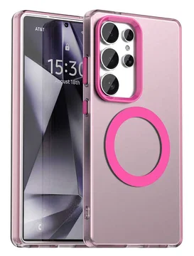 Samsung Galaxy S25 Ultra Hoesje MagSafe Backcover Semi-Transparant & Roze
