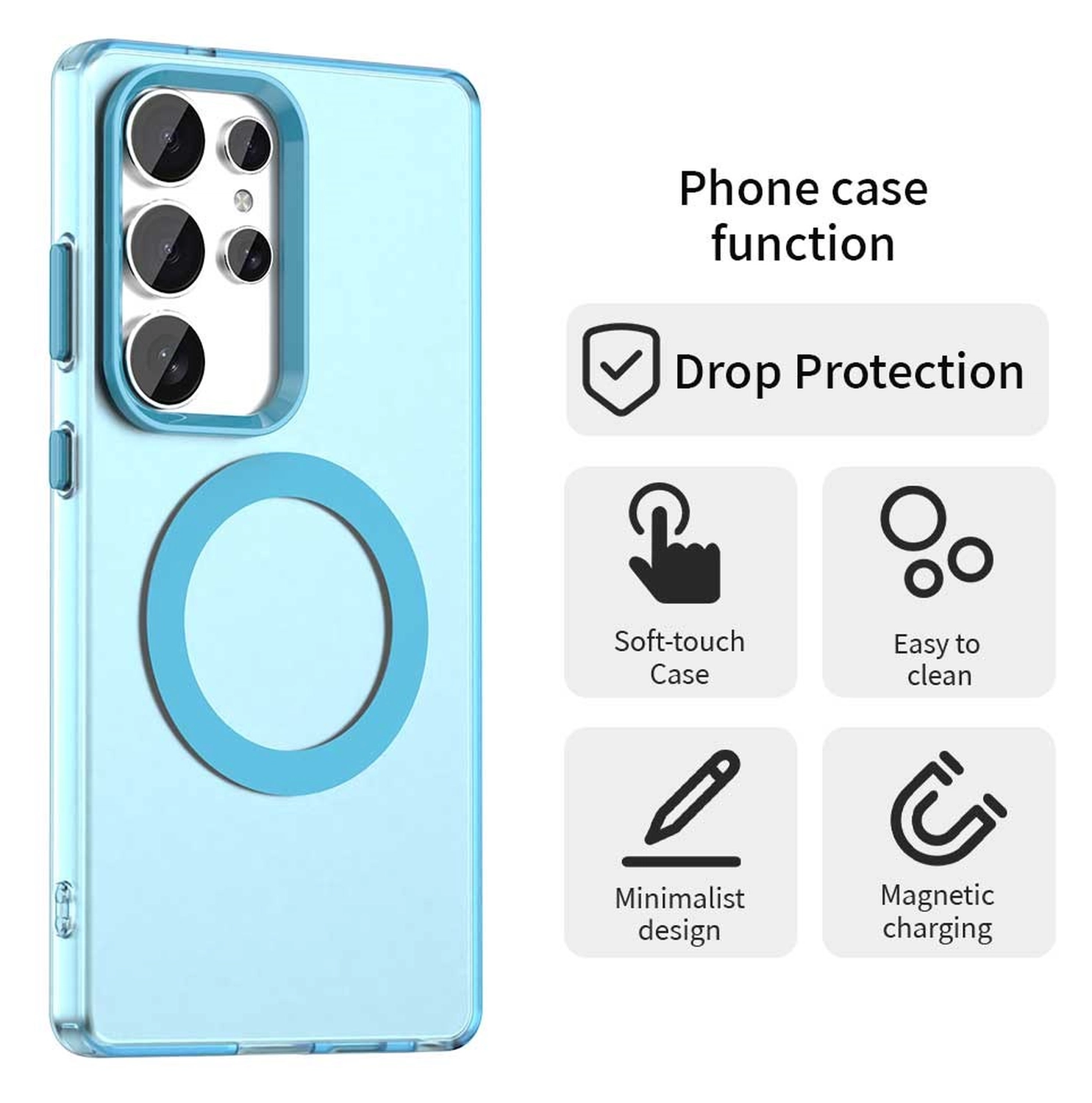 Samsung Galaxy S25 Ultra Hoesje MagSafe Backcover Semi-Transparant & Blauw afbeelding 2