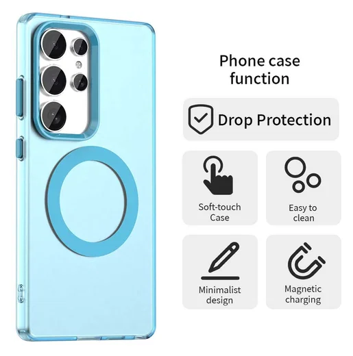 Samsung Galaxy S25 Ultra Hoesje MagSafe Backcover Semi-Transparant & Blauw afbeelding 2