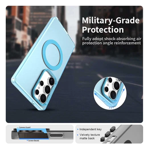 Samsung Galaxy S25 Ultra Hoesje MagSafe Backcover Semi-Transparant & Blauw afbeelding 4