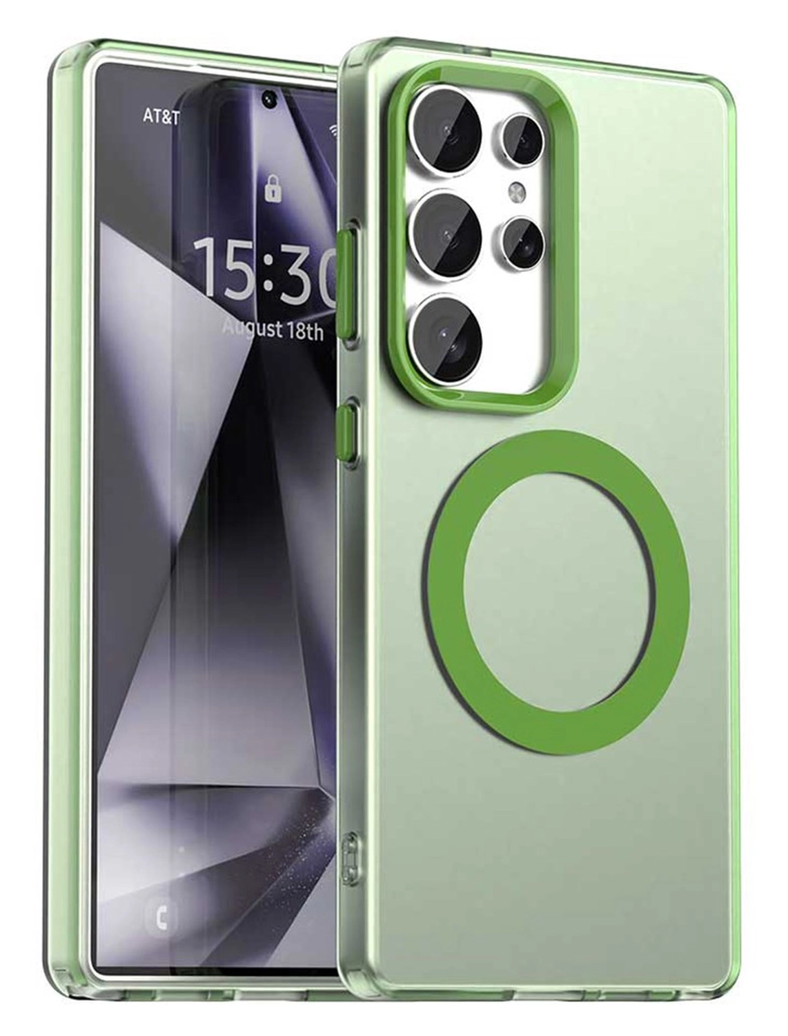 Samsung Galaxy S25 Ultra Hoesje MagSafe Backcover Semi-Transparant & Groen afbeelding 1