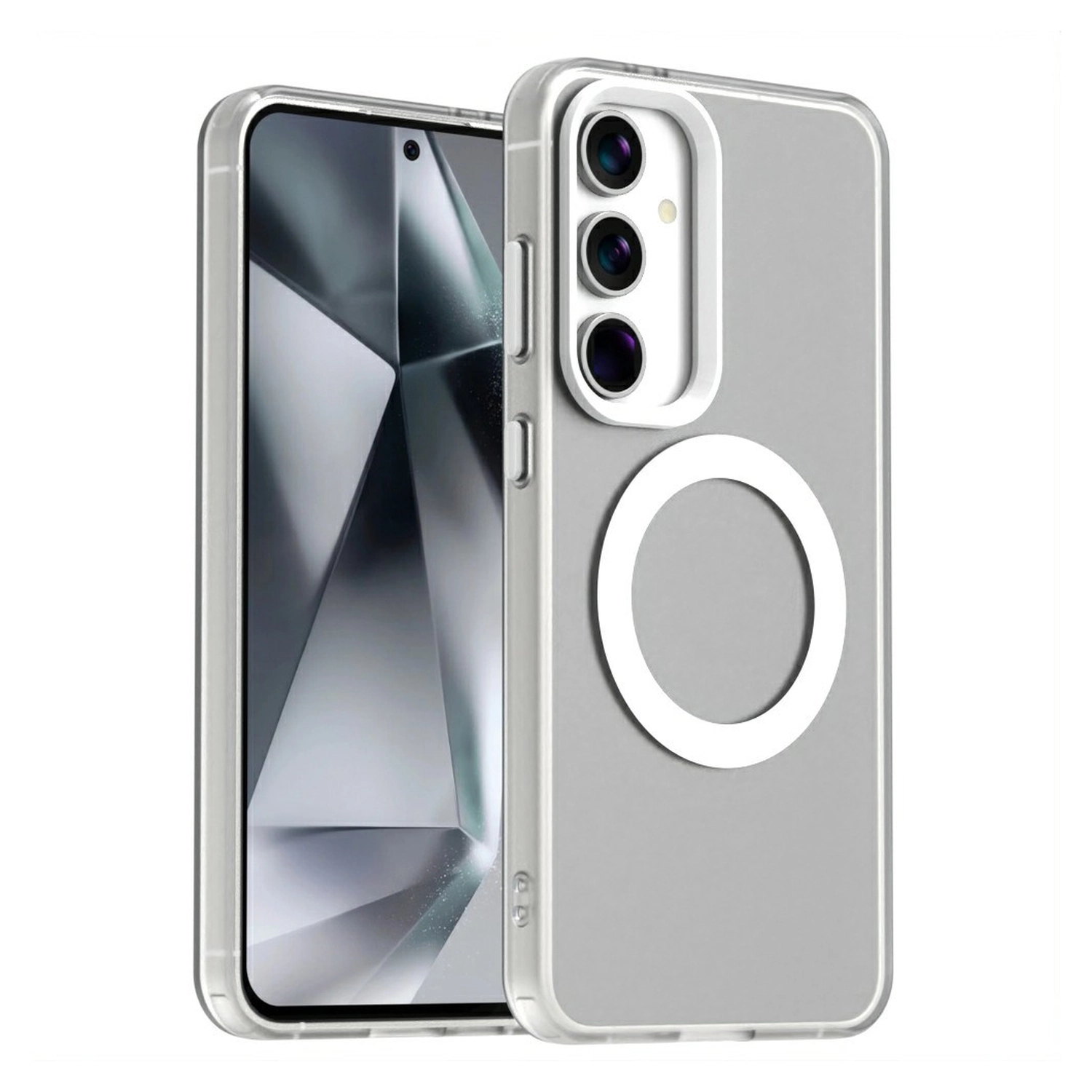 Samsung Galaxy S25 / S24 Hoesje MagSafe Backcover Semi-Transparant & Wit afbeelding 1