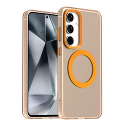 Samsung Galaxy S25 / S24 Hoesje MagSafe Backcover Semi-Transparant & Oranje afbeelding
