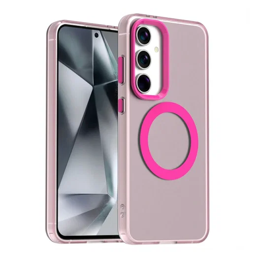 Samsung Galaxy S25 / S24 Hoesje MagSafe Backcover Semi-Transparant & Roze afbeelding 1