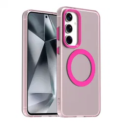 Samsung Galaxy S25 / S24 Hoesje MagSafe Backcover Semi-Transparant & Roze afbeelding