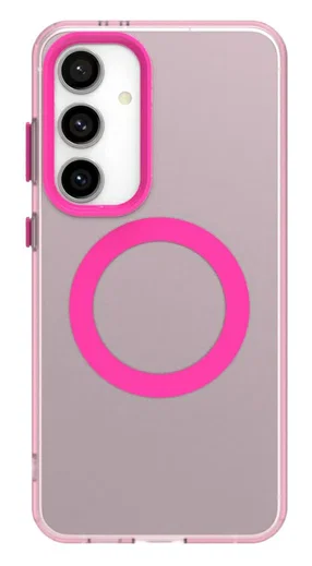 Samsung Galaxy S25 / S24 Hoesje MagSafe Backcover Semi-Transparant & Roze afbeelding 2